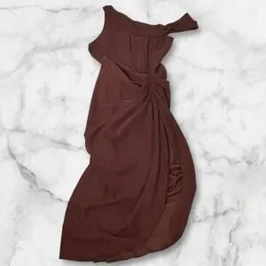 PrettyLittleThing | Dresses | Prettylittlething Chocolate Chiffon  Asymmetric Strap Draped Midi Dress Sz 8 | Poshmark